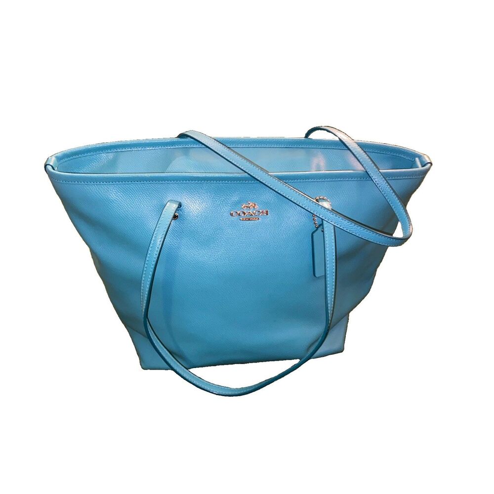 Coach Crossgrain Teal Large Taxi Tote Shoulder Hand Bag Pebble Leather Zip Purse
